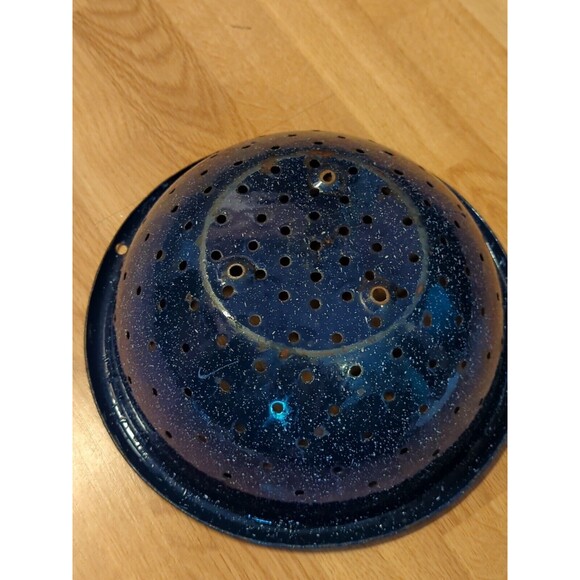 Enamelware Colander Strainer Blue Speckled Vintage 11.5" Round - Picture 5 of 11